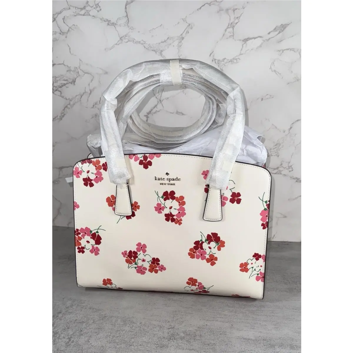 New Kate Spade Perry Medium Satchel with Crossbody Strap Retail - Handle/Strap: Beige, Hardware: Gold, Exterior: Fresh Peach Multi