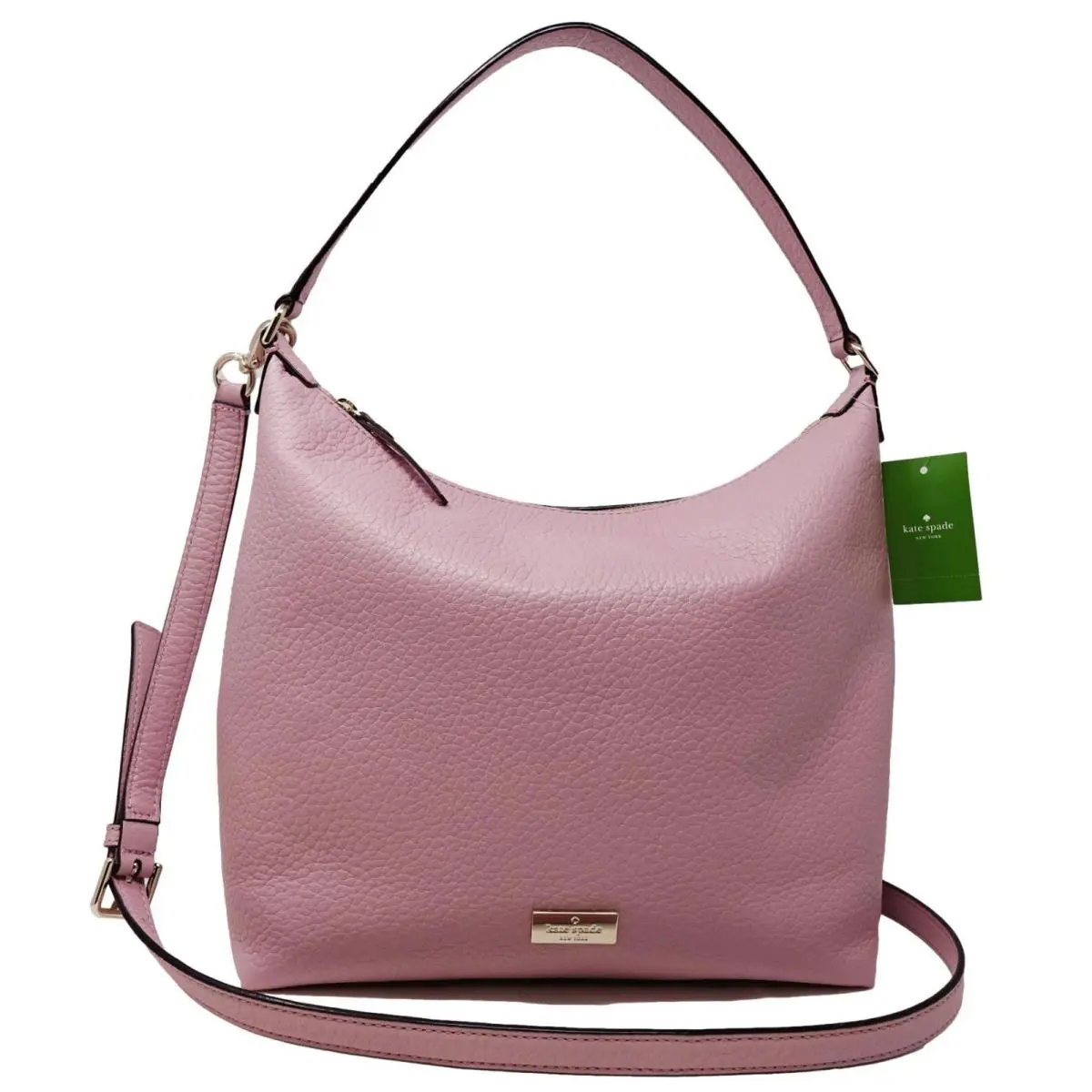 New Kate Spade Kaia Full Grain Pebbled Leather Large Hobo Tote Bag Handbag Pink