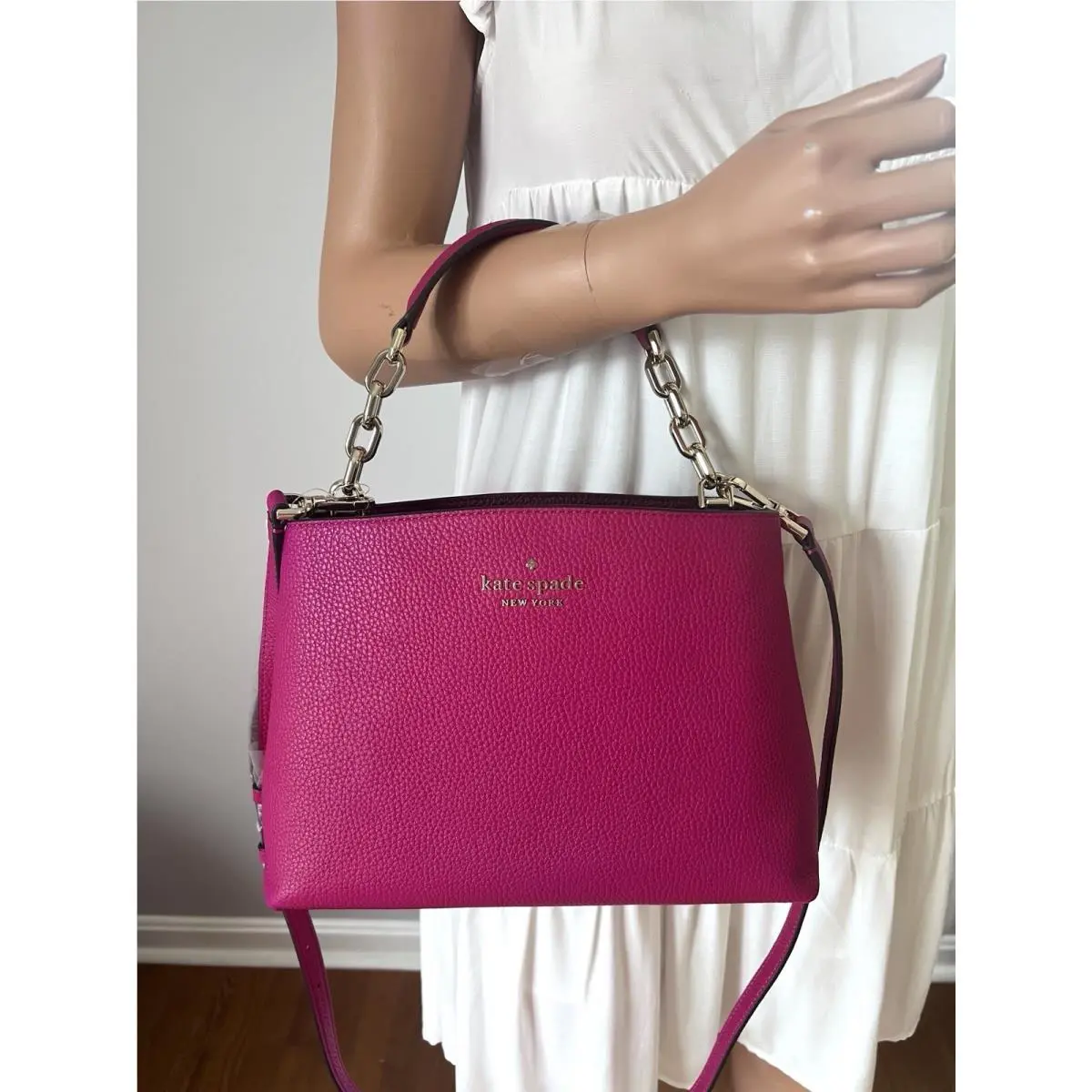 Kate Spade Aubrey Chain Top Handle Satchel Bag Crossbody Purse Deep Magenta