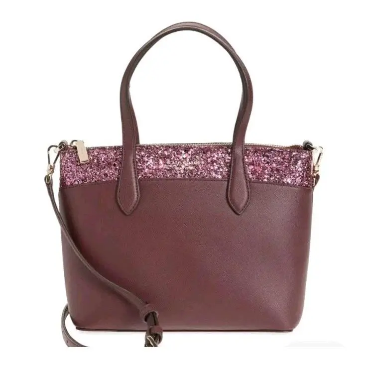 Kate Spade New York Flash Glitter Satchel Bag in Cherrywood B4 Xmas