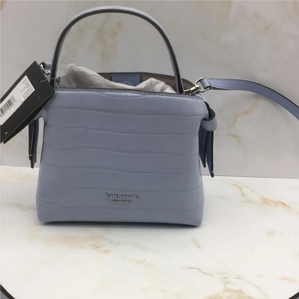 Kate Spade Knott Croc-embossed Mini Crossbody Tote Blue