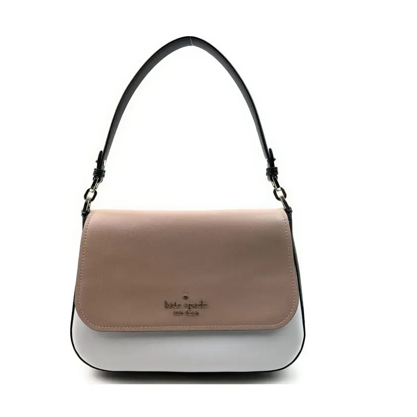Kate Spade Staci Saffiano Leather Flap Shoulder Bag Purse Warm Beige Multi