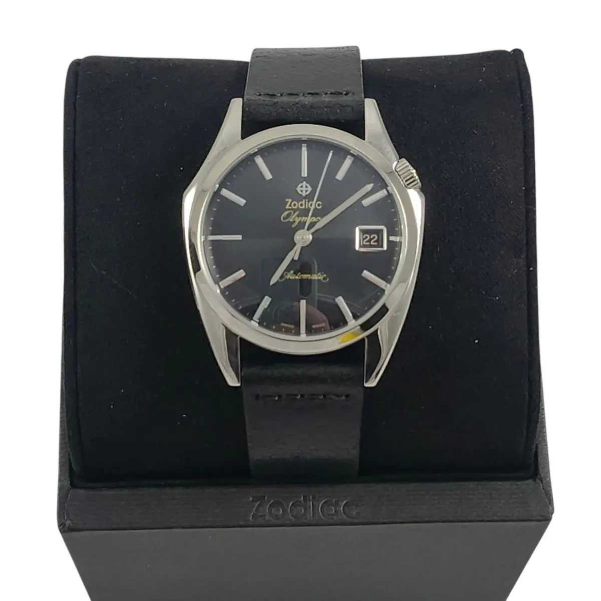 Zodiac Olympos Automatic Black Silver Leather Mens Watch ZO9700 Box