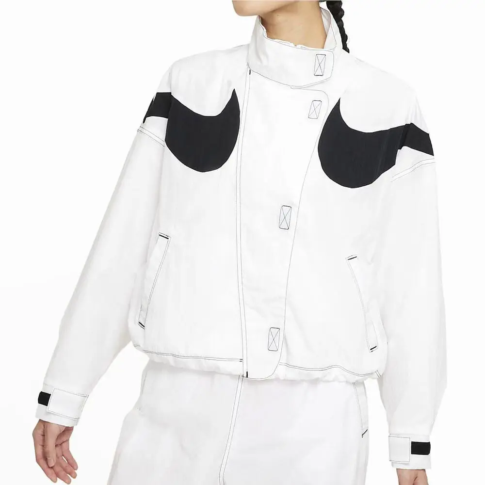 Women`s Nike Pack Nsw GX Big Swoosh Woven Full Zip Jacket Sz XL White Black