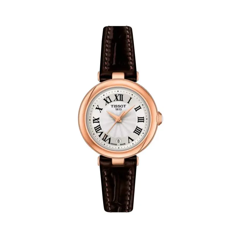 Tissot Bellissima Quartz White Dial Leather Strap Watch 26mm T1260103601300 - Dial: White, Band: Brown, Bezel: Rose Gold