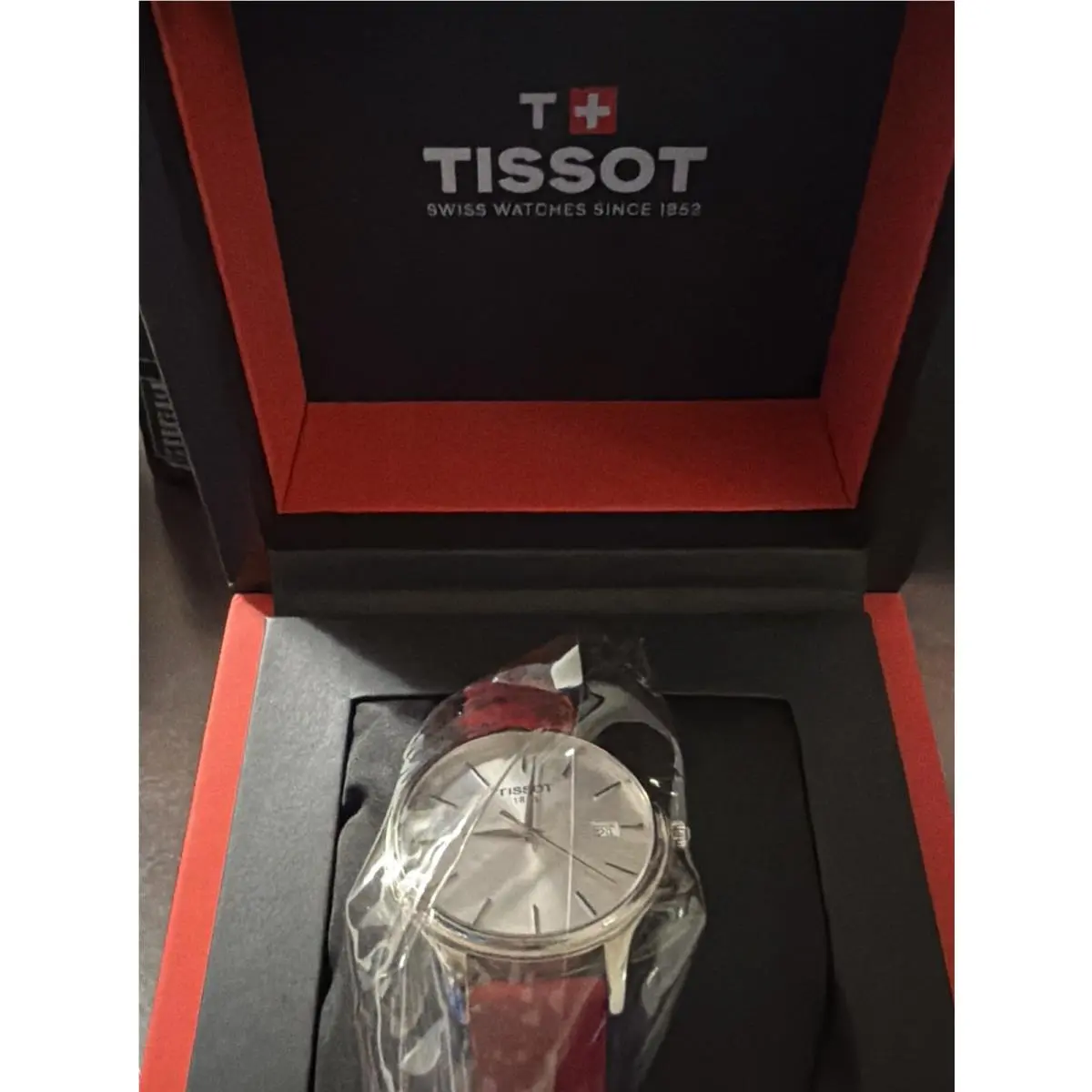 Women`s Watch Bella Ora Silver Tone Dial Red Leather Strap T1032101603100 by Tissot