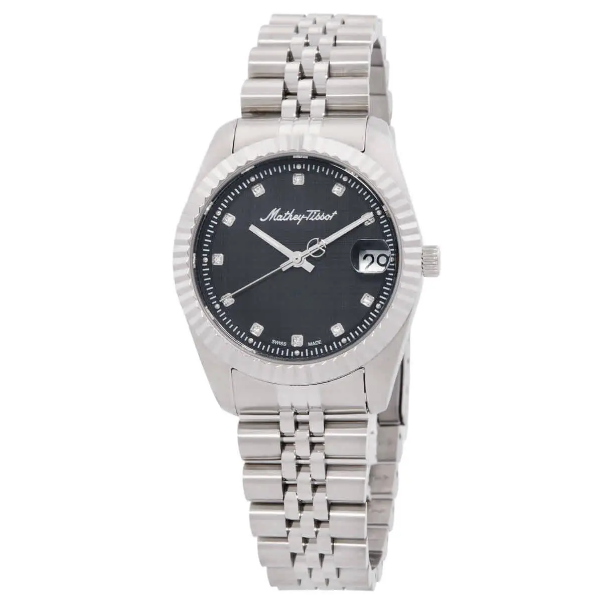Mathey-tissot Mathy Iii Quartz Black Dial Ladies Watch D807AN - Dial: Black, Band: Silver-tone, Bezel: Silver-tone