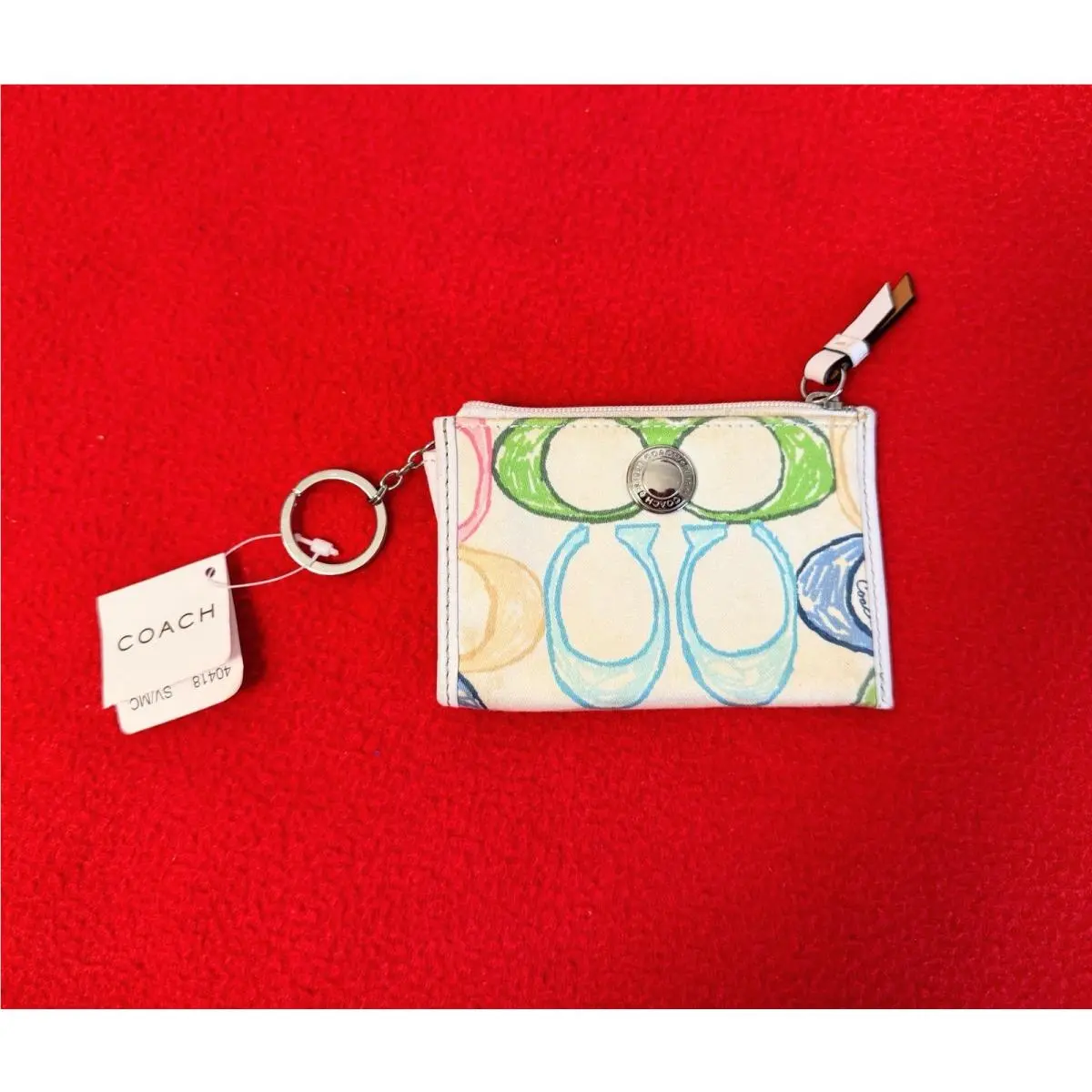 Coach Mini Coin Purse Key Fob Logo Print Beige Pink Blue Orange 4.5 x 3