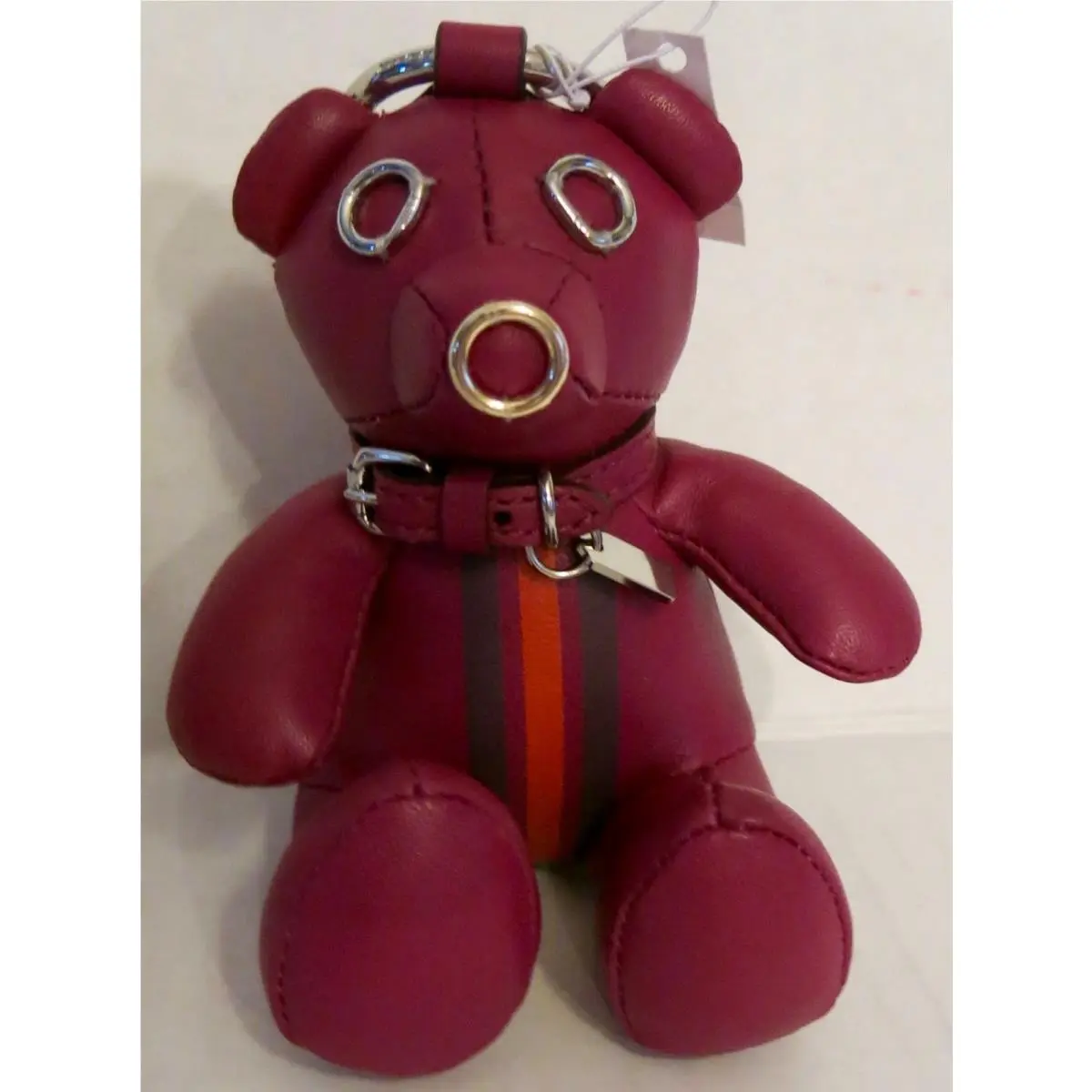 Dark Pink Leather Bear Bag Charm Silver F56749 by Coach