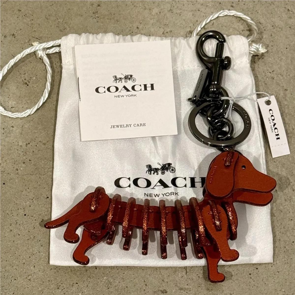 Coach Puzzle Dachshund Bag Charm Orange Leather Glitter 21513