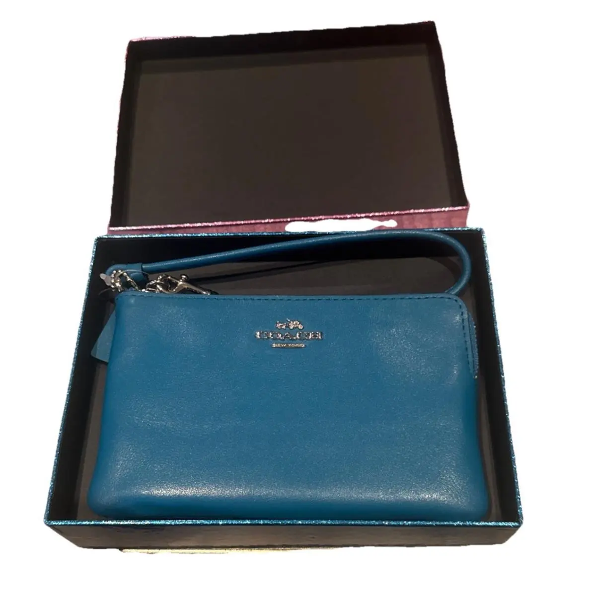 Coach Blue Leather Wristlet Clutch Wallet Bag Elegant Classy Gift