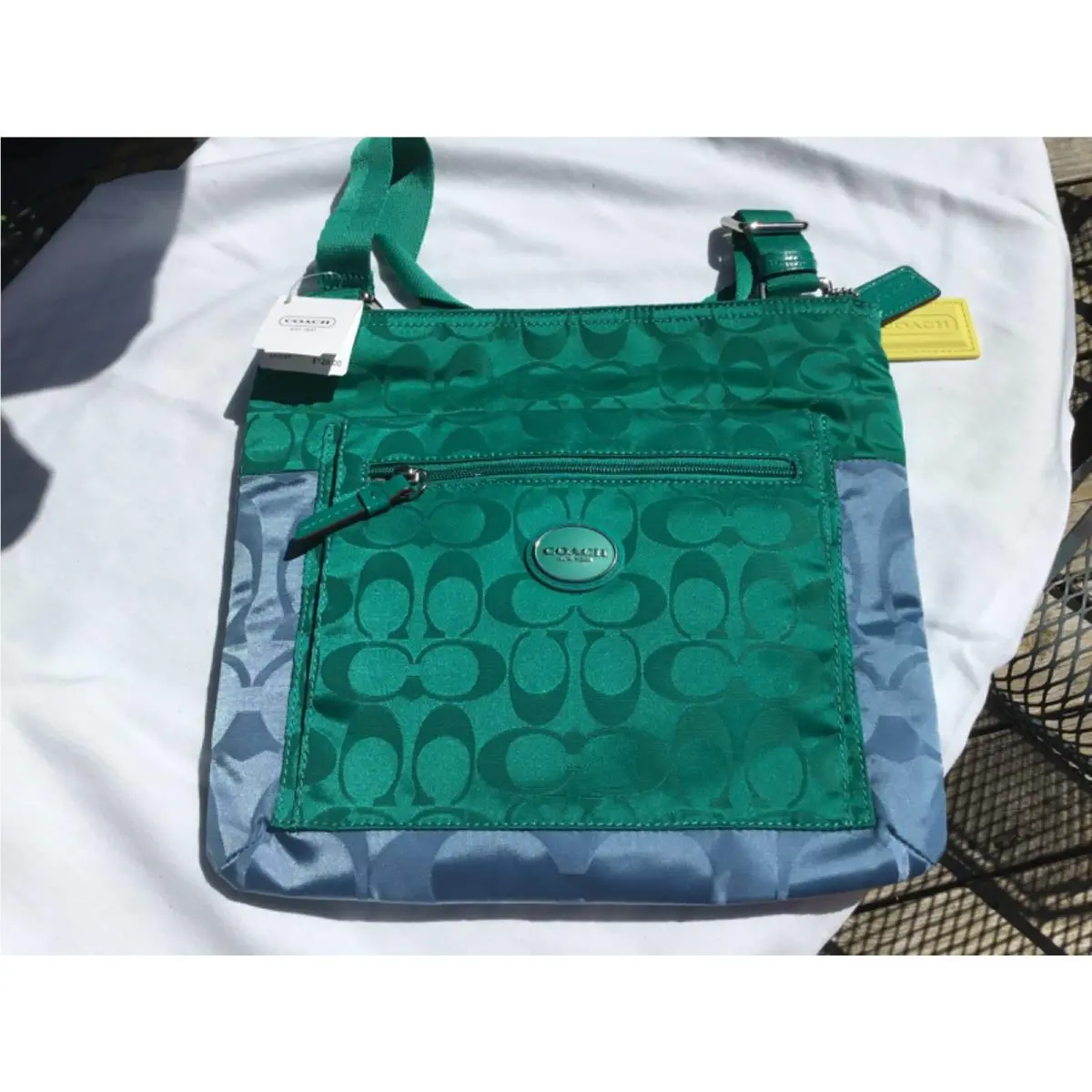 Coach Signature Colorblock File Bag F77576 Blue/teal