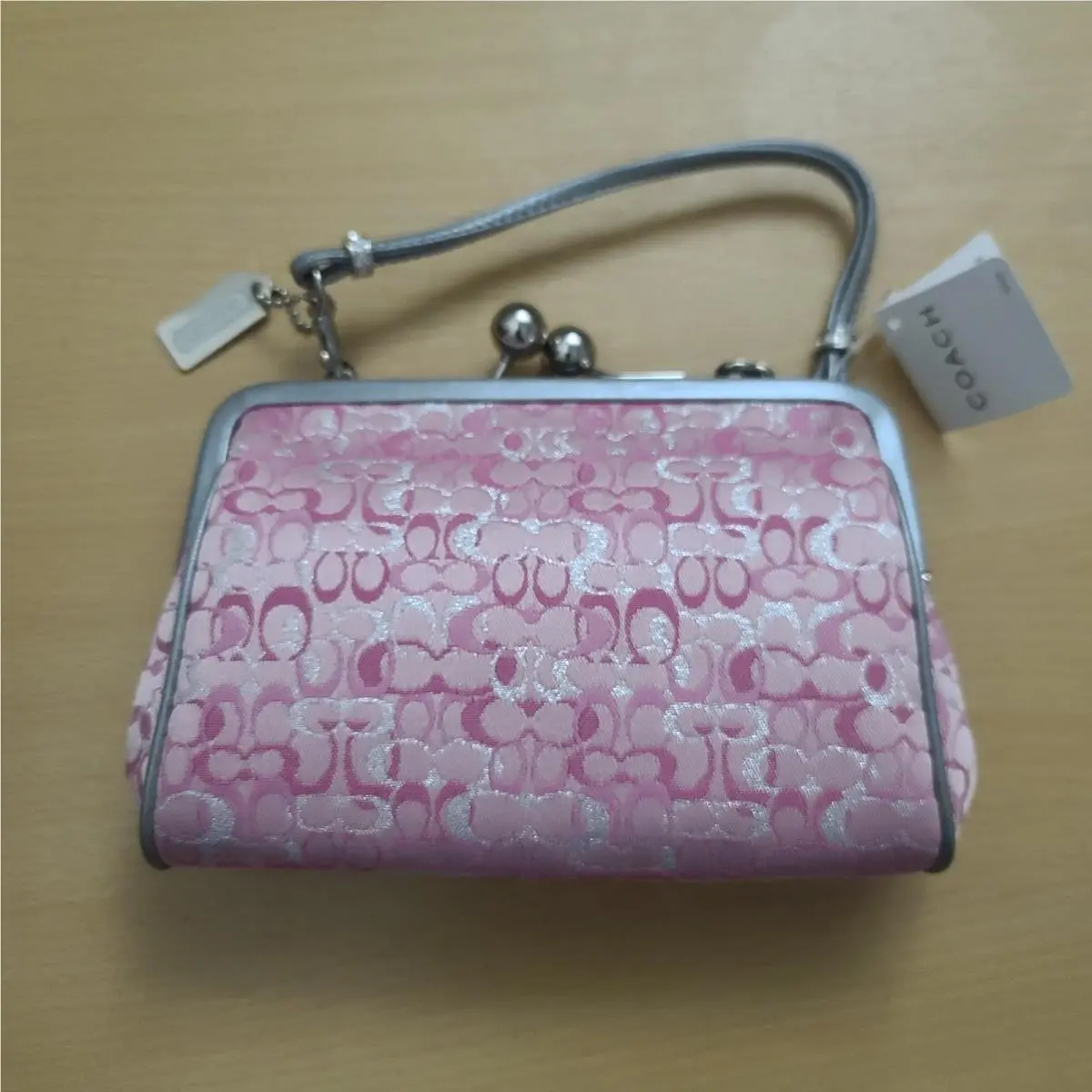 Coach Pink Optic Lurex Jacquard Kisslock Frame Pouch 8948 and 1667