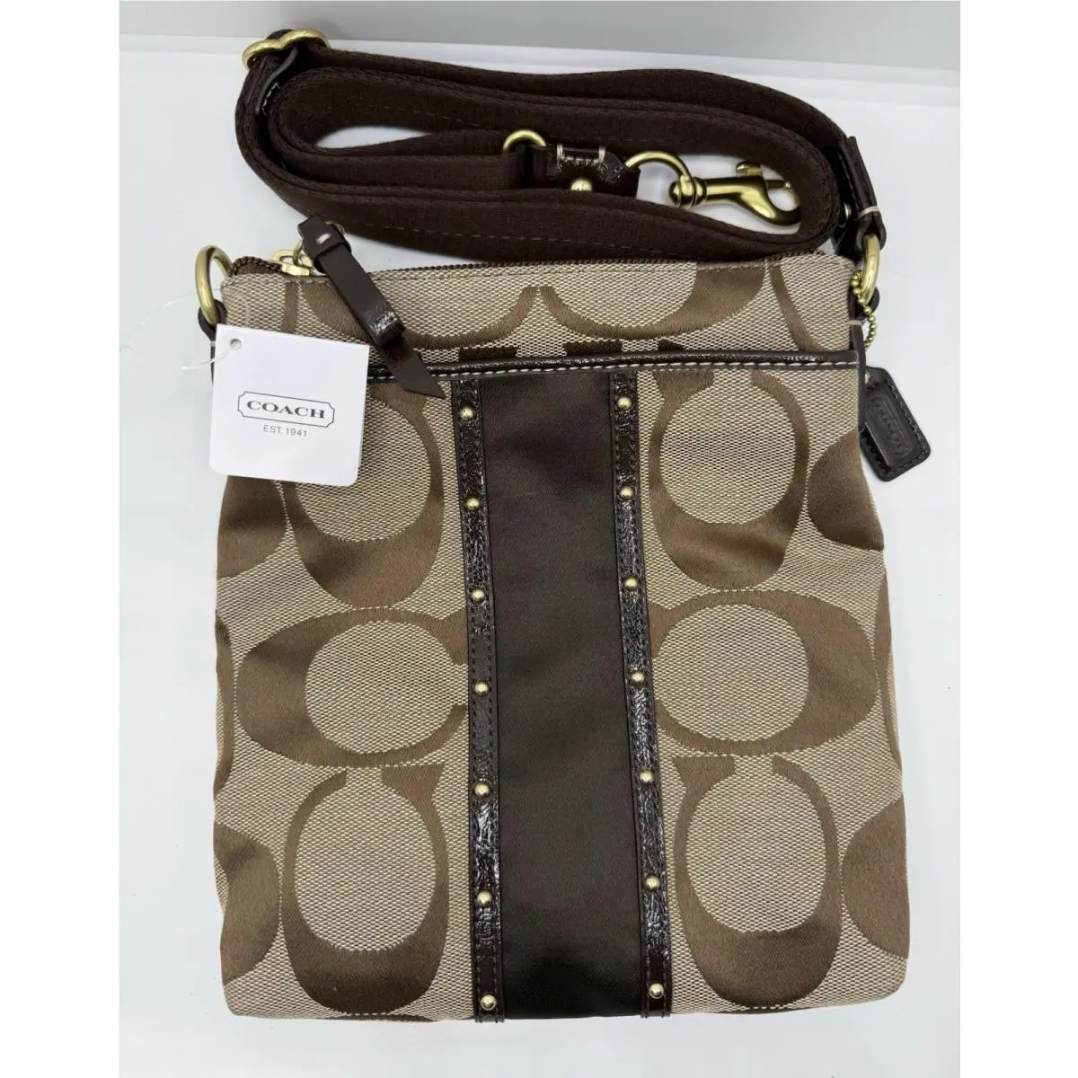 Coach Studded Sateen Stripe Crossbody Bag Purse Swingpack 48099 - Rare