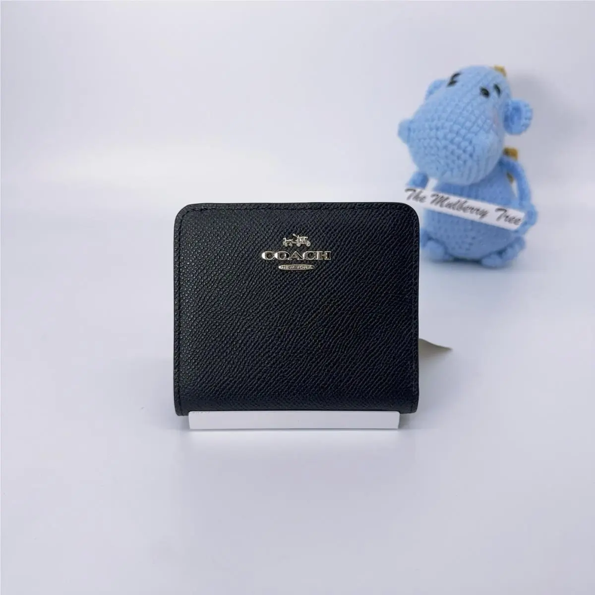 Coach 52339 Embossed Small Wallet In Leather Black Gold Two Folded Zipper Card