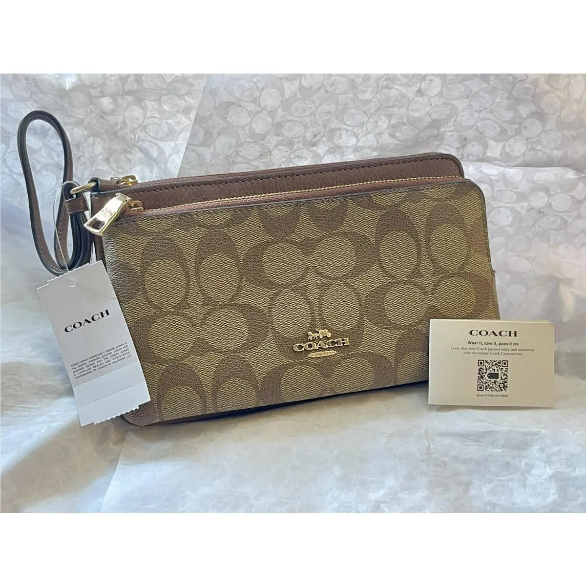 Coach Double Zip Wallet In Signature Canvas Khaki/saddle CU920