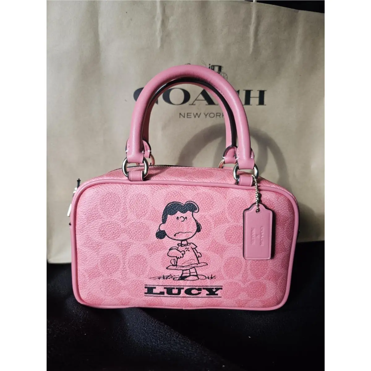 Coach X Peanuts CBJ62 Satchel Crossbody Bag Canvas Leather with Lucy