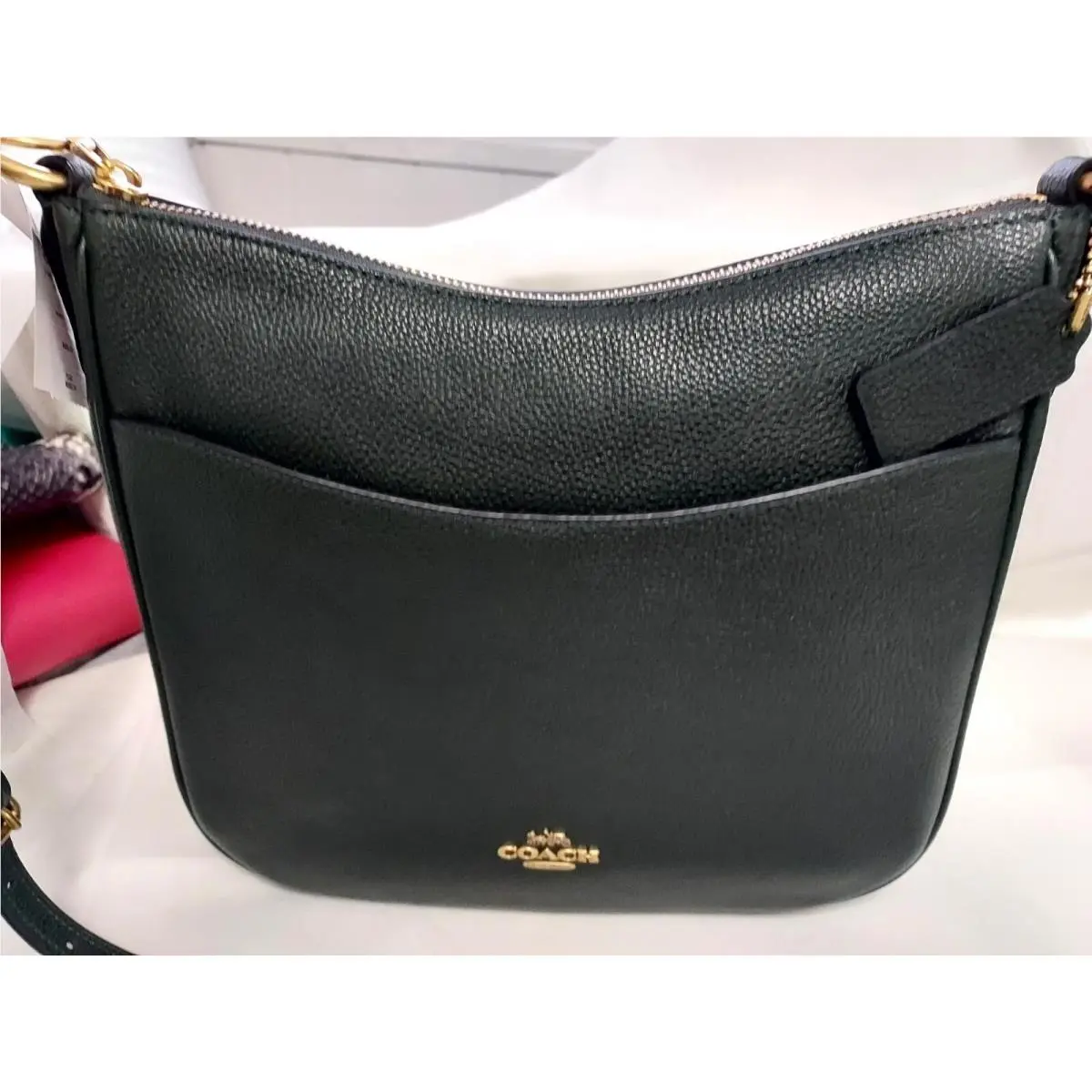 Coach Women`s Polished Pebble Green Leather Chaise Crossbody Bag 35543
