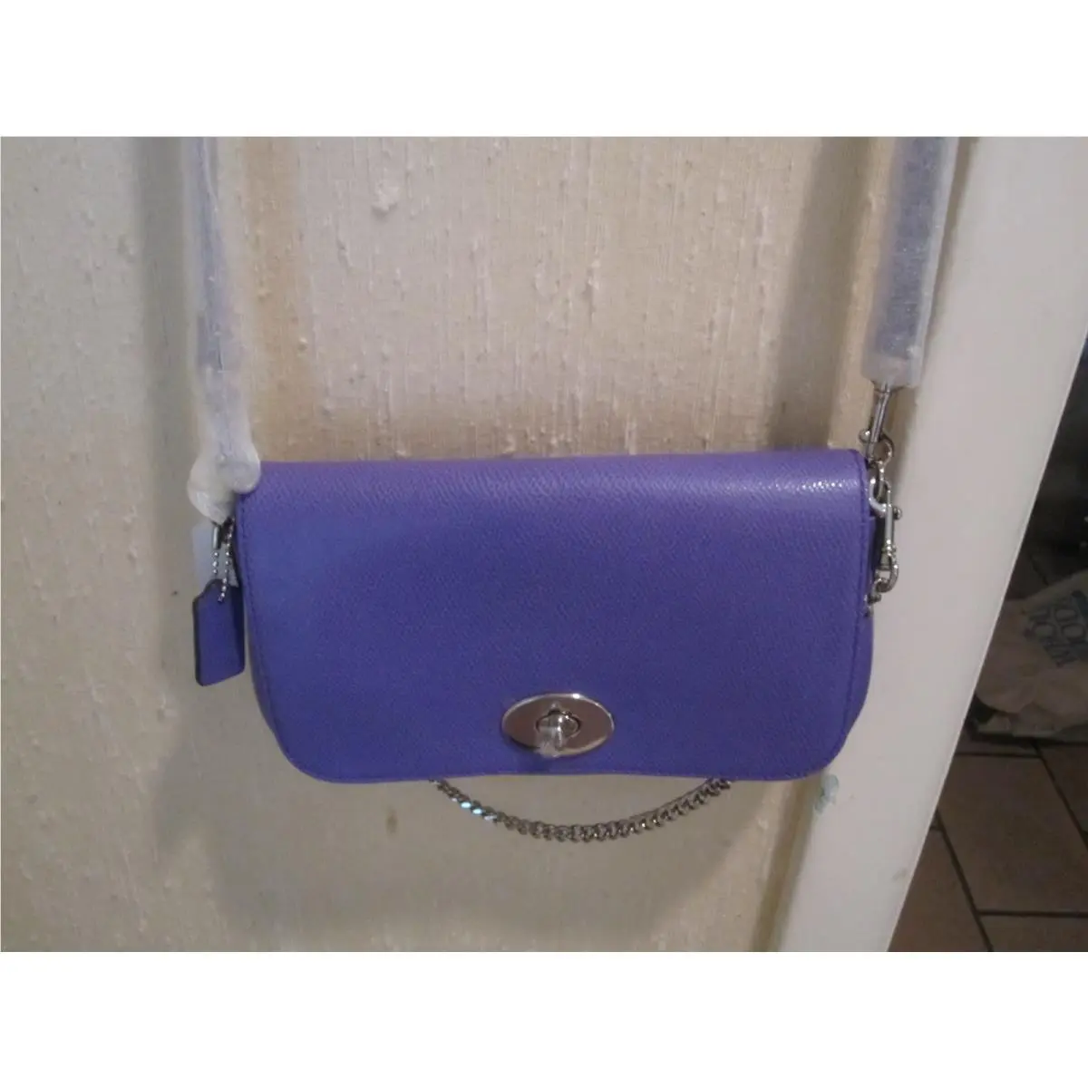 Coach Mini Ruby Cross Body Cross Grain Leather Bag -purple Iris