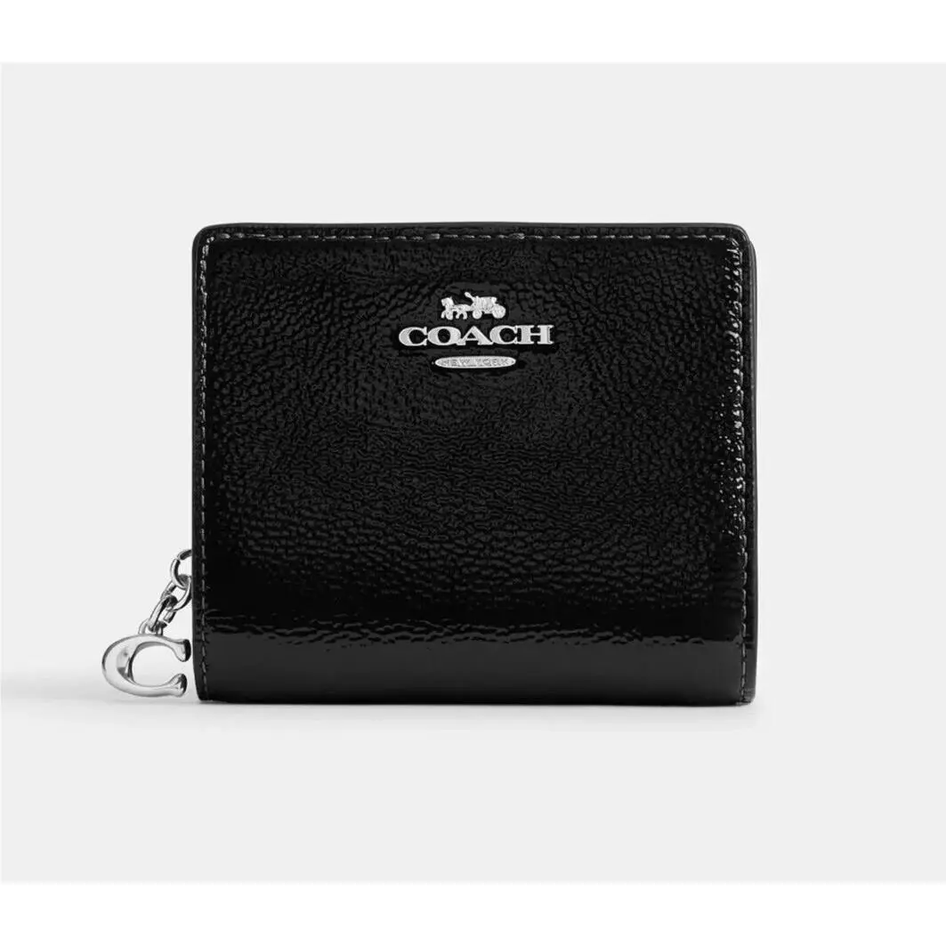 Coach Women`s Black Crinkle Patent Leather Snap Small Wallet CW790