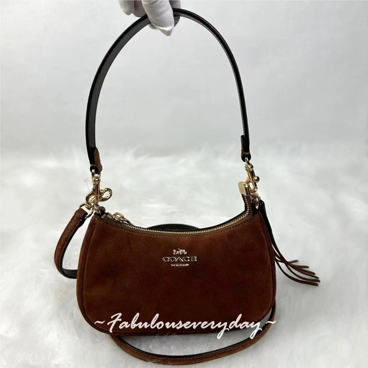Coach Teri Mini Crossbody/shoulder Bag In Suede/gold/vintage Brown CCE42