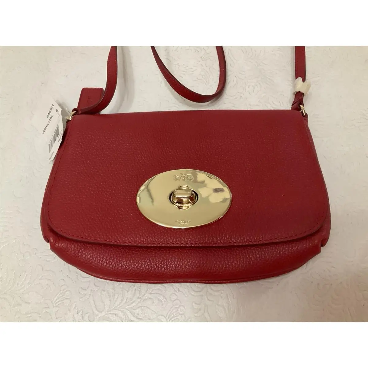 Coach Red Pebble Crossbody Logo Tab Goldtone Accents