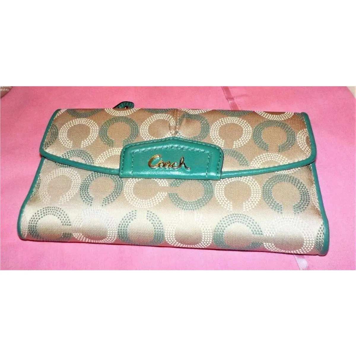 Wi/ Tags Coach Ashley Sateen OP Art Signatuer C Wallet 48049 Aegean Green