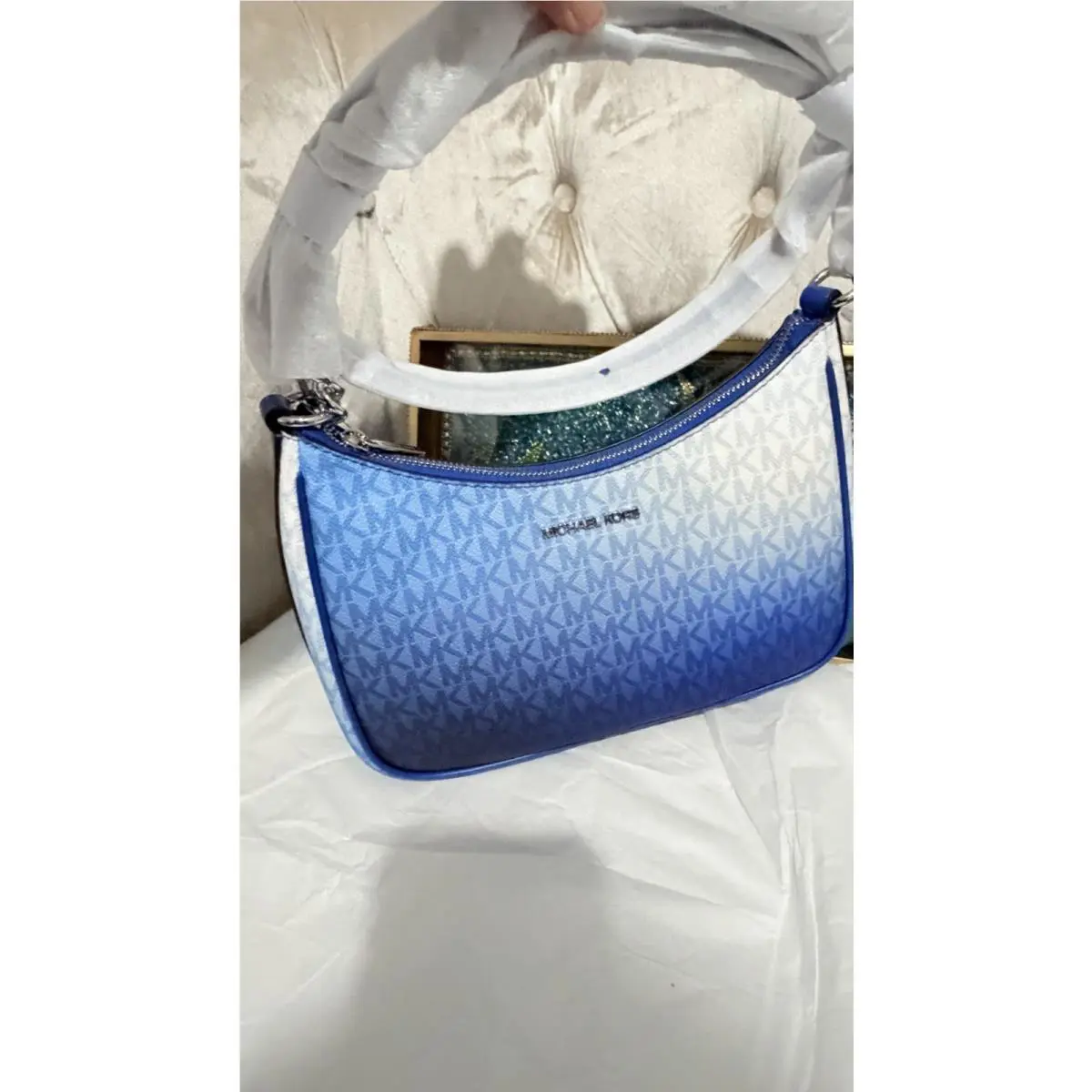 Michael Kors Jet Set Large Logo Pochette Crossbody Bag Galaxy Ombre Blue Handbag