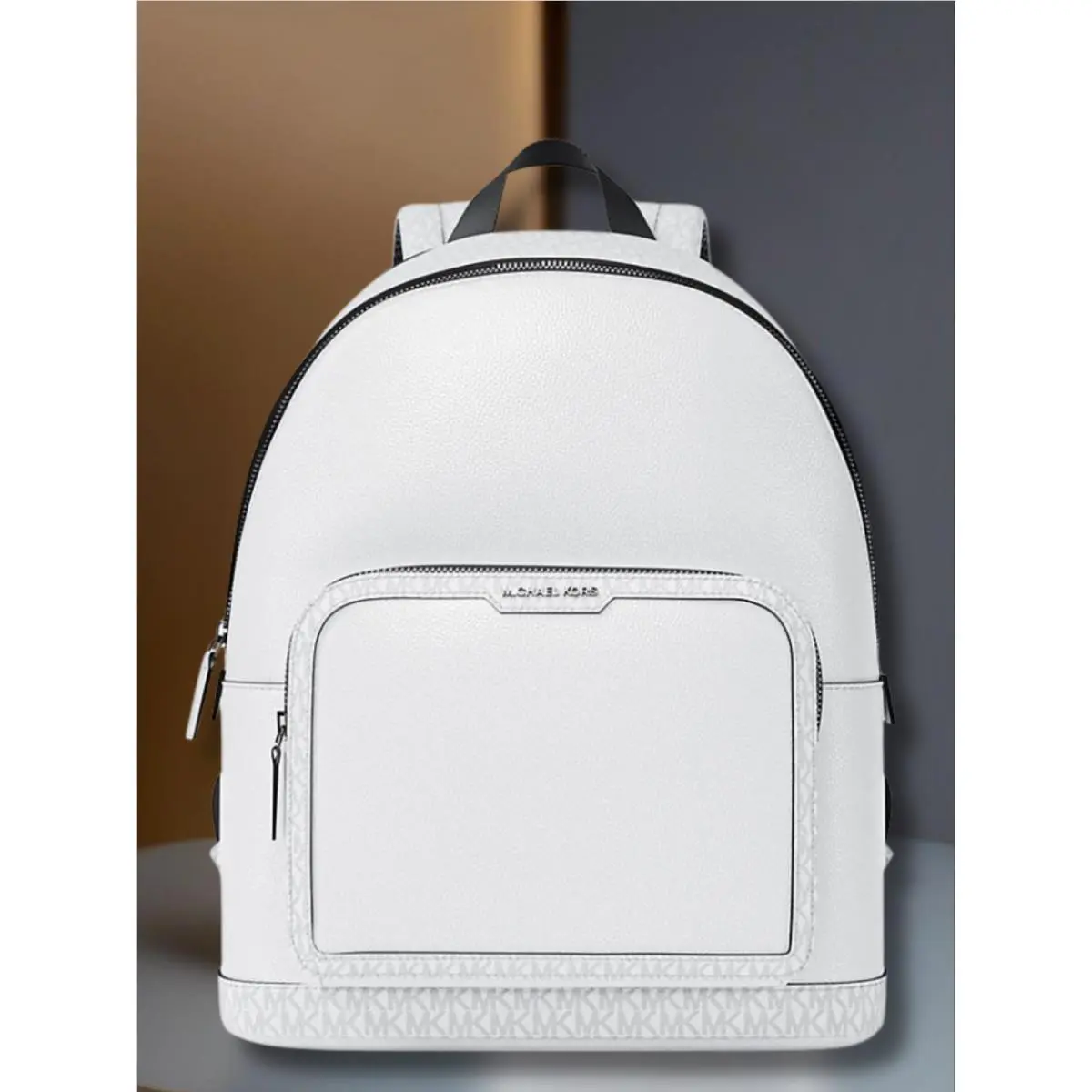 Michael Kors Cooper Men Medium Leather and Logo Commuter Backpack Bright White