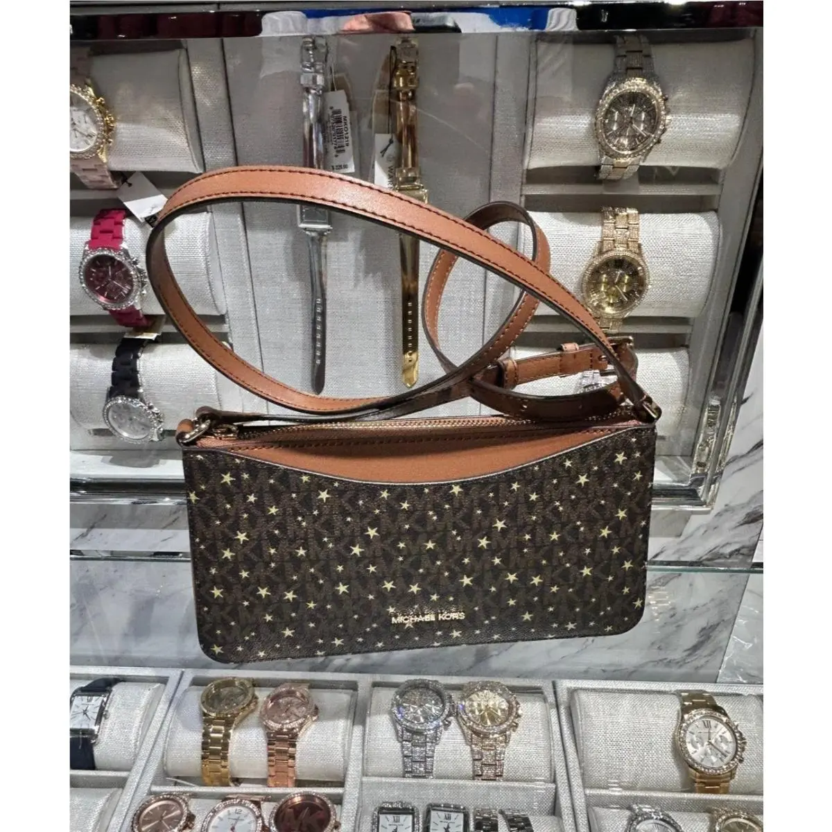 Arden Medium Crossbody Purse Bag Women Printed Signature Logo Brown by Michael Kors