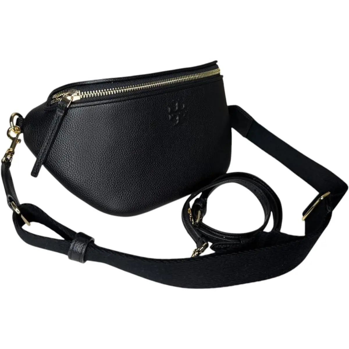 Tory Burch Thea Pebble Leather Belt Bag Crossbody Lightweight Adjustable Handbag - Black, Handle/Strap: Black, Hardware: Gold, Silver