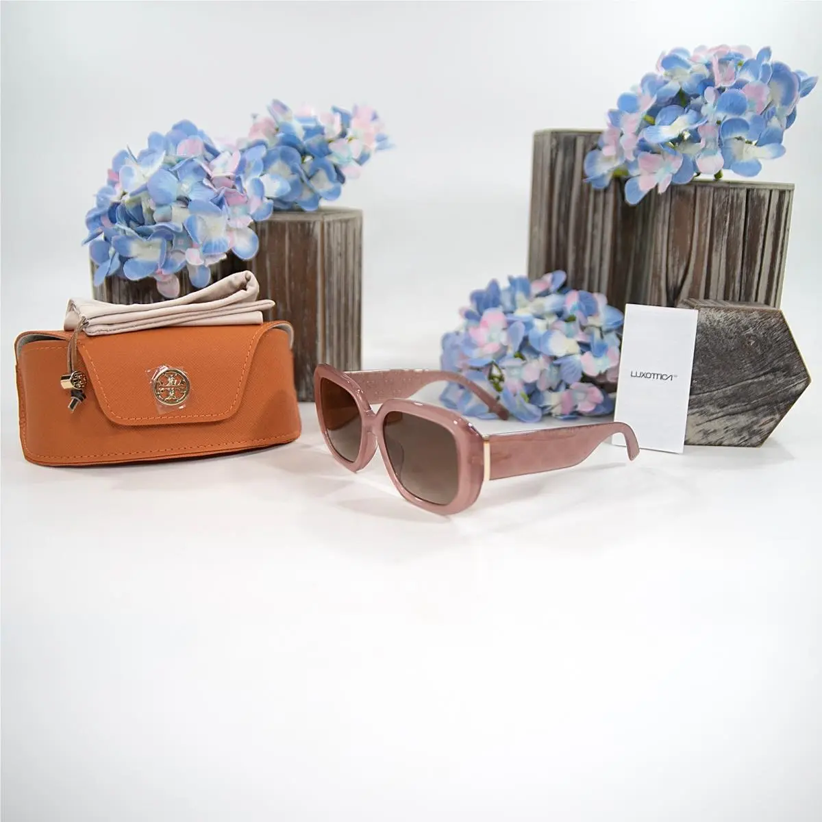 Tory Burch TY7218 Square Logo Milky Wine Pink Acrylic Metal Sunglasses