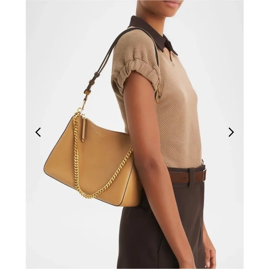 Tory Burch Perry Zip Leather Shoulder Bag Tan Orig