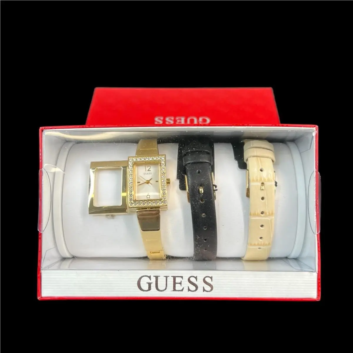 Guess Swarovski Crystal Gold Tone Watch Gift Set with Additional Bands