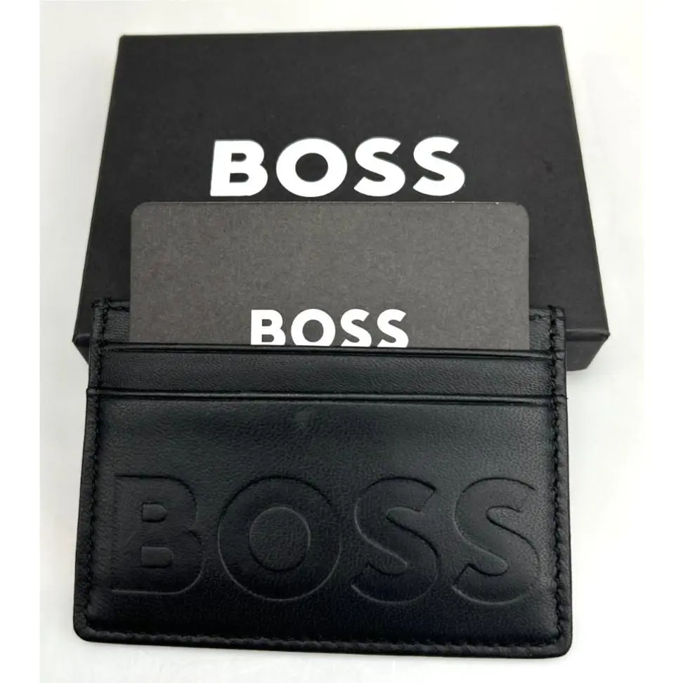 Hugo Boss Laslo Card Case Black Leather W/gift Box