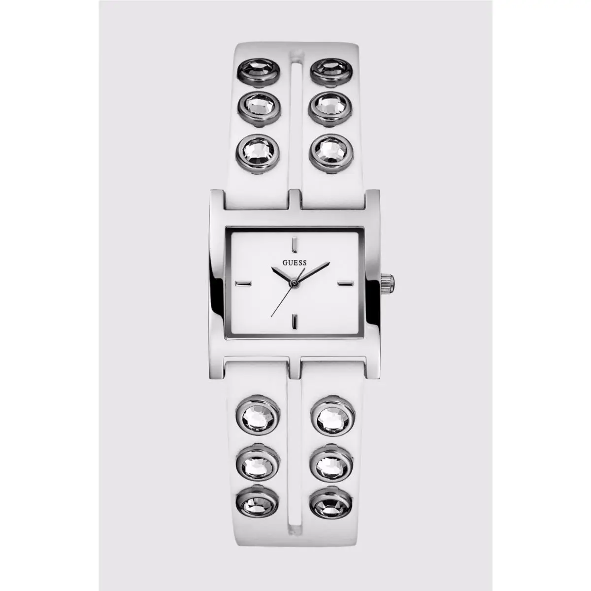 Guess Ladies U85120L1 White Leather Studded Watch