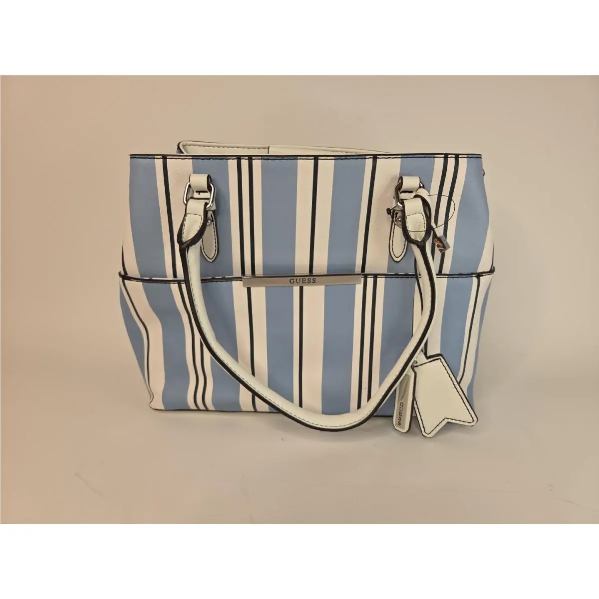 Handbag Purse White Blue Striped Cheetah Print Lined by Guess