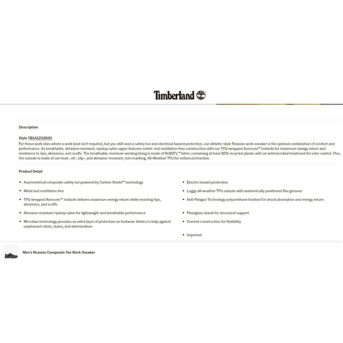 Timberland shoes - Timberland Pro® Reaxion Composite Safety Toe - A1ZA2 - Black 9