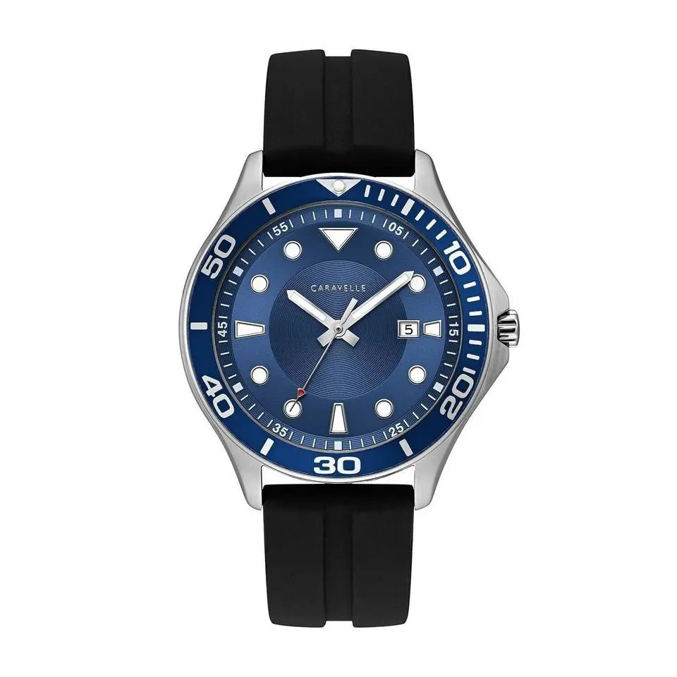 Men`s Bulova  Blue Dial Black Band Model 43B155 by Caravelle