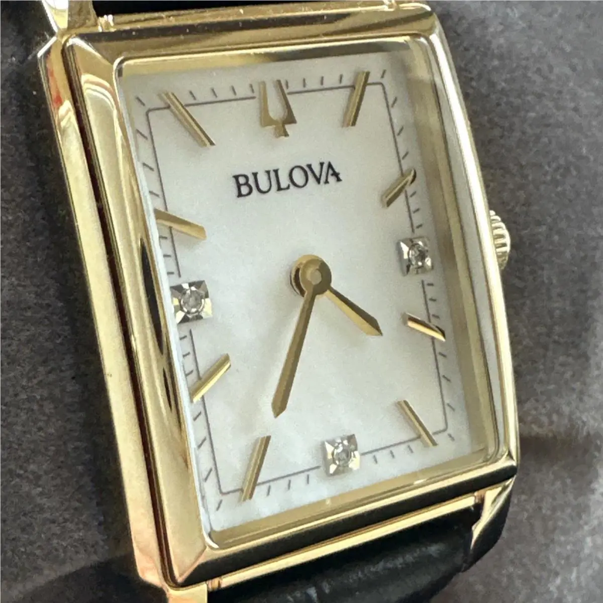 Bulova Women`s Sutton Classic Quartz Gemmed Black Leather Watch 21 MM 97P166
