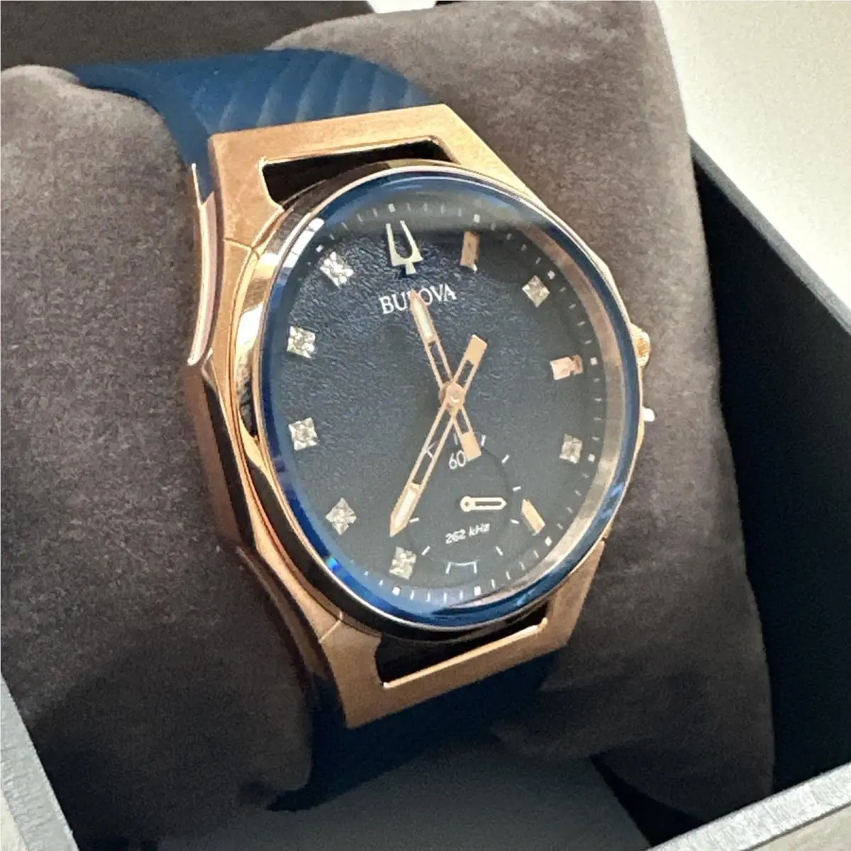 Bulova Women`s Curv Hpq Curv 3 Hand Small Second Hand Blue Watch 41 MM 97P174 - Dial: Blue, Band: Blue