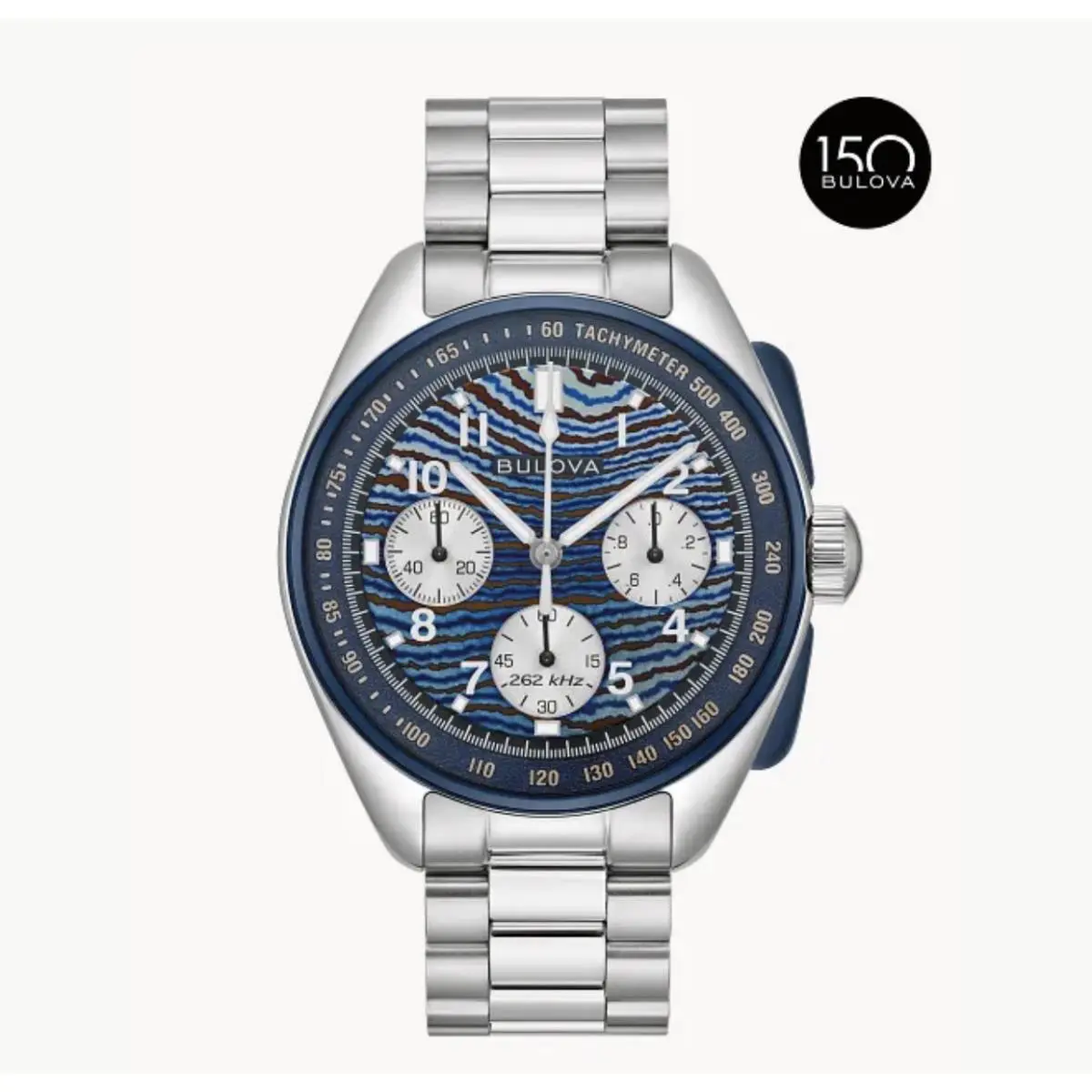 Bulova Lunar Pilot Timascus 98A329 Limited Edition Watch - Dial: Black, Blue, Silver, Band: Silver, Bezel: Blue