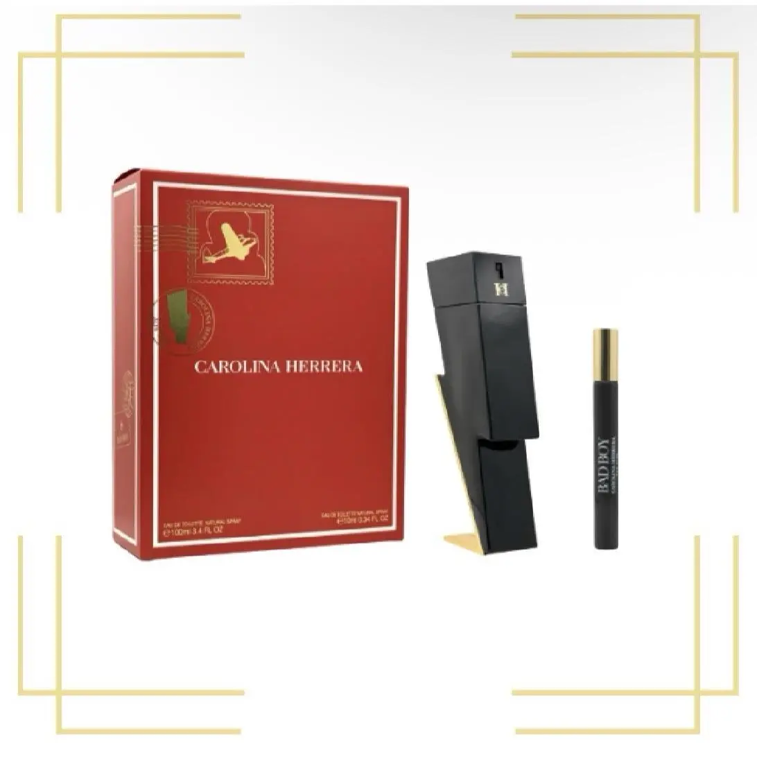 Prada Carolina Herrera Bad Boy For Men 2 pc Gift Set 3.4 oz Edt + 0.34 oz Travel Spray