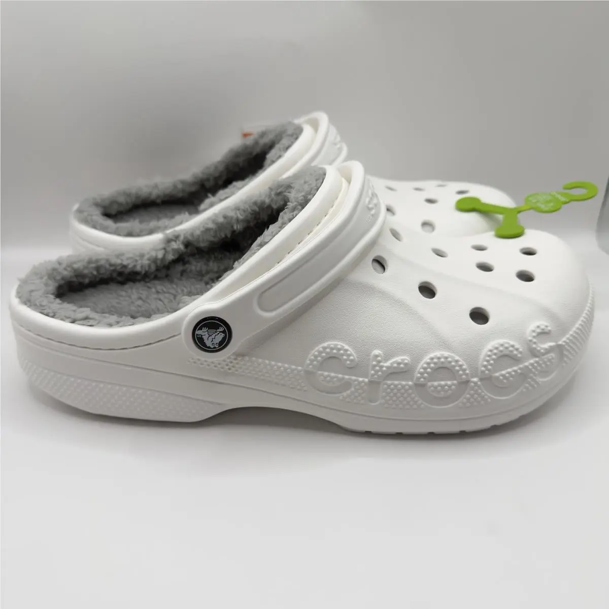 Crocs Adult Mens Baya Lined Fur Clogs White Gray Multi US Size 10