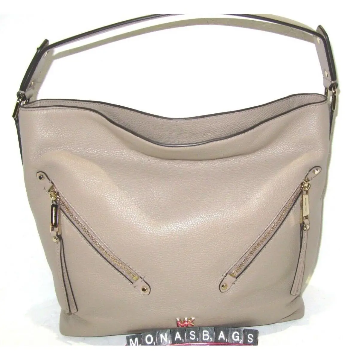 Michael Kors Evie Large Truffle Beige Leather Shoulder Hobo Bag