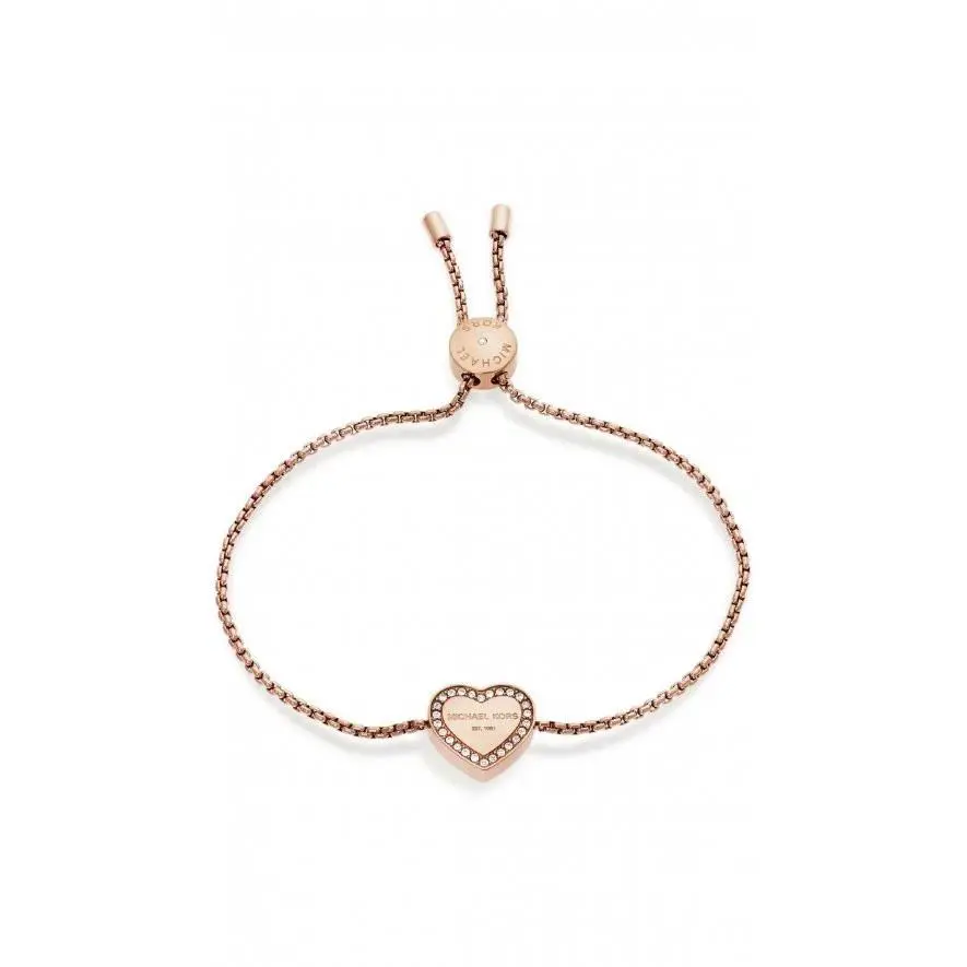Michael Kors Heritage Rose Gold Chain Pave Heart Charm Slider Bracelet MKJ5391