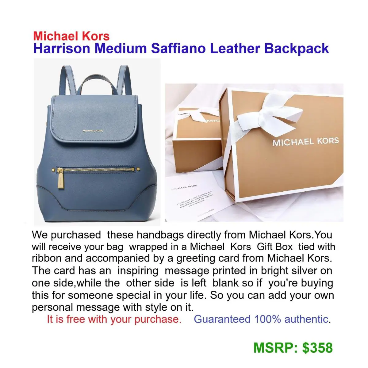 Kors Harrison Medium Saffiano Leather Backpack Denim