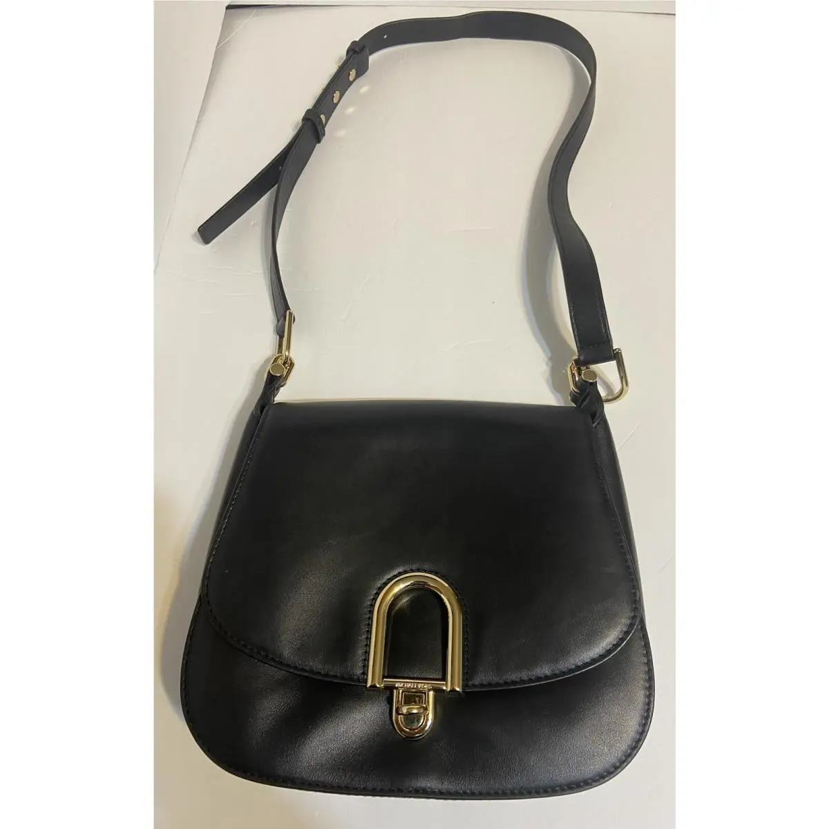 Michael Kors Delfina Large Black Leather Saddle Bag