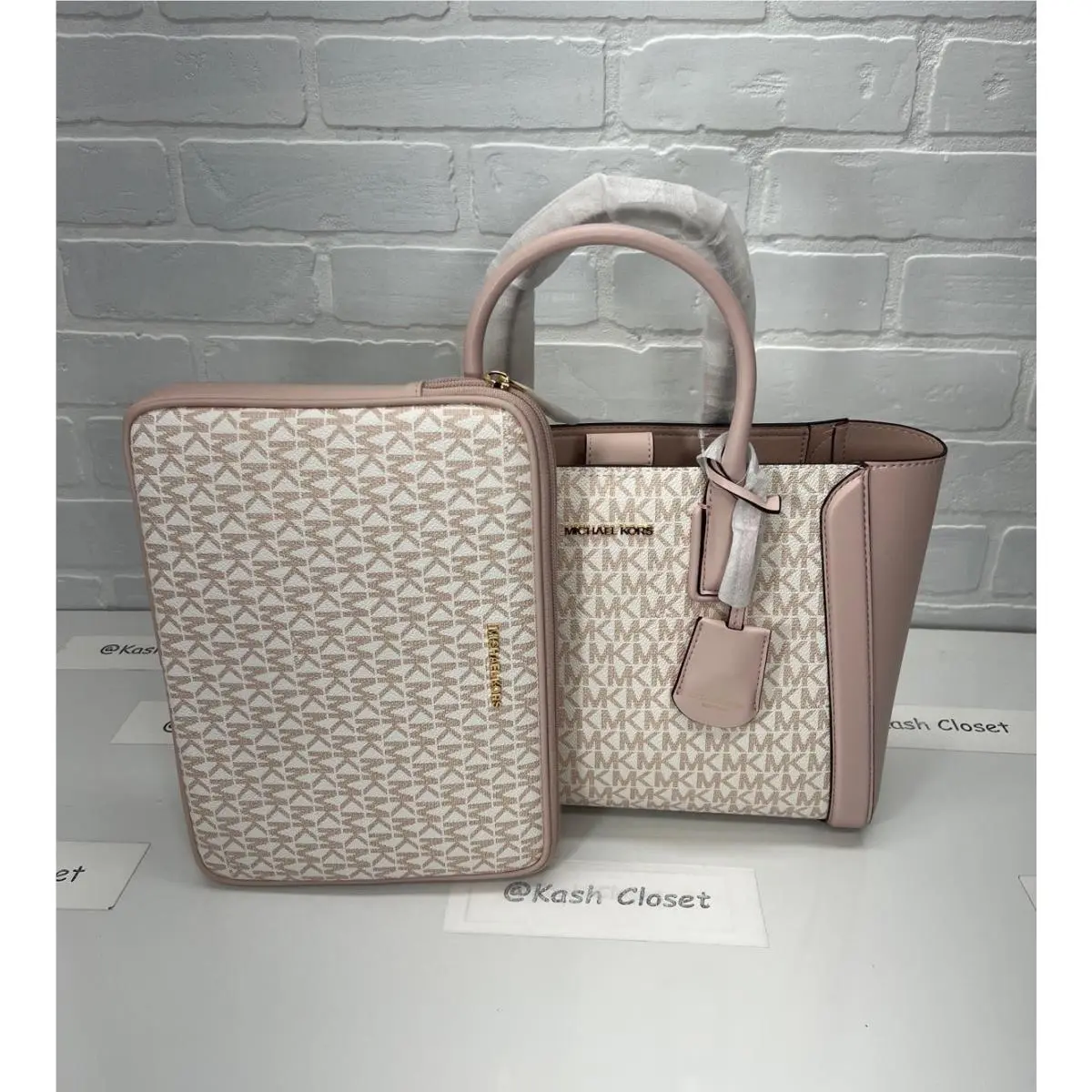 Michael Kors Satchel MD Purse Ipad Case Kali Shoulder Bag Opticwhite Rose Gold