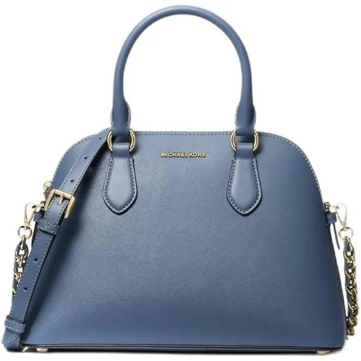 Michael Kors Veronica Medium Dome Satchel Crossbody Denim Blue Saffiano Leather - Handle/Strap: Blue, Hardware: Gold-tone, Exterior: Denim Blue